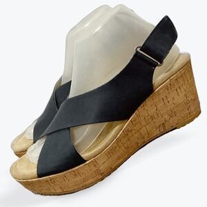 CL by Laundry Navy Blue Cork Wedge Sandals Women's Size 9